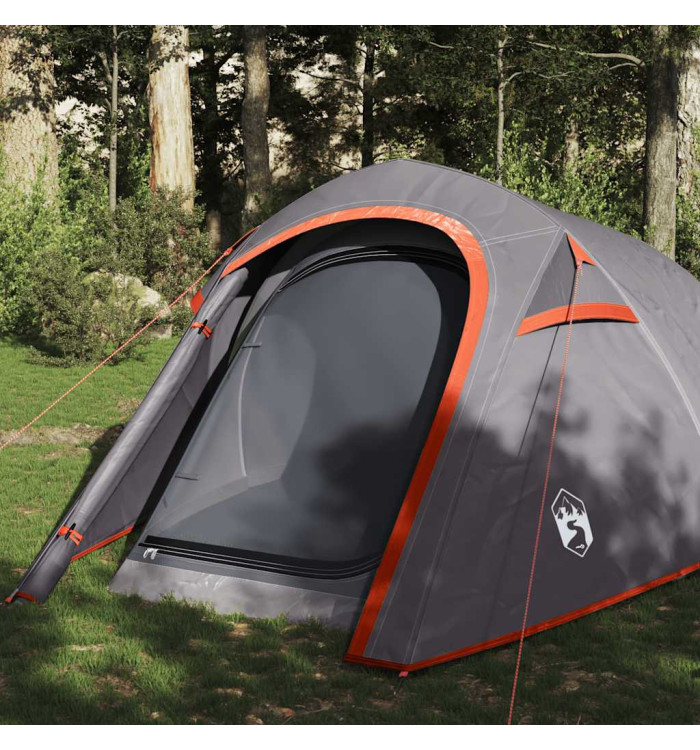 Tente de camping tunnel 3 personnes gris et orange imperméable | Mobilier & Déco