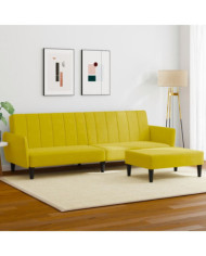 Canapé-lit à 2 places avec repose-pied jaune velours | Mobilier & Déco