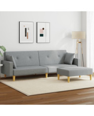 Canapé-lit à 2 places avec repose-pied gris clair tissu | Mobilier & Déco