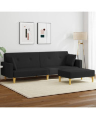 Canapé-lit à 2 places avec repose-pied noir tissu | Mobilier & Déco