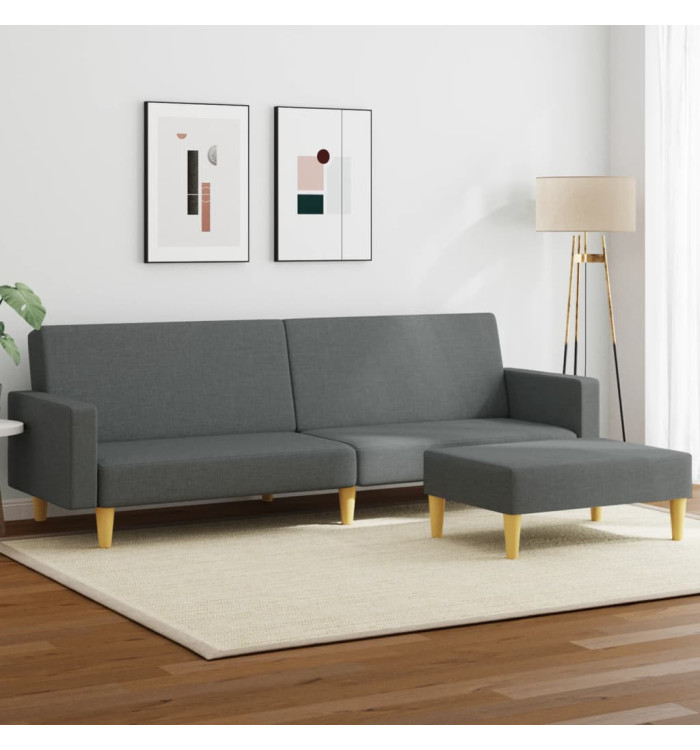 Canapé-lit à 2 places avec repose-pied gris foncé tissu | Mobilier & Déco
