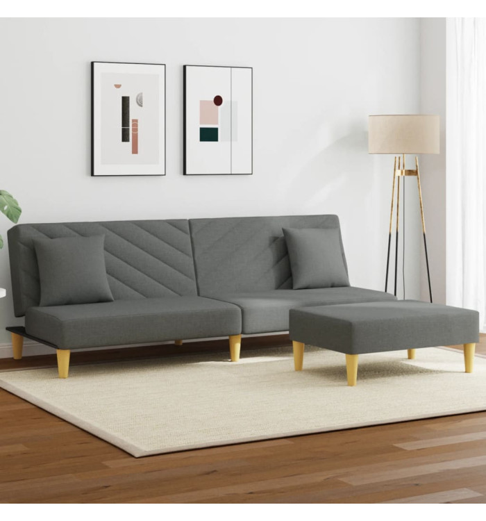 Canapé-lit à 2 places avec oreillers et repose-pied gris foncé | Mobilier & Déco