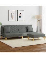 Canapé-lit à 2 places avec oreillers et repose-pied gris foncé | Mobilier & Déco