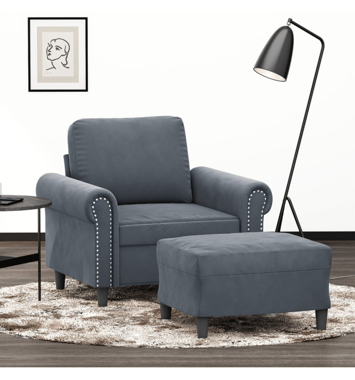 Fauteuil avec repose-pied Gris foncé 60 cm Velours | Mobilier & Déco