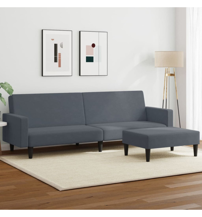 Canapé-lit à 2 places avec repose-pied gris foncé velours | Mobilier & Déco