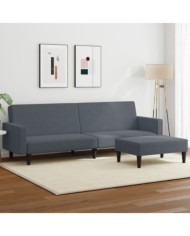Canapé-lit à 2 places avec repose-pied gris foncé velours | Mobilier & Déco