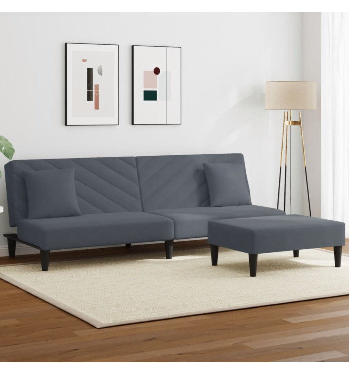 Ensemble de canapés 2 pcs avec coussins gris foncé velours | Mobilier & Déco