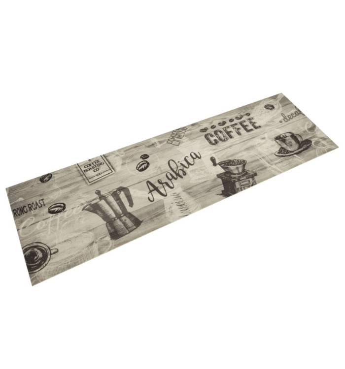 Tapis de cuisine lavable imprimé café gris 45x150 cm velours | Mobilier & Déco