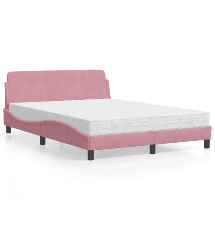 Lit avec matelas rose 140x190 cm velours | Mobilier & Déco