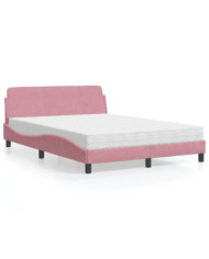 Lit avec matelas rose 140x190 cm velours | Mobilier & Déco