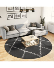 Tapis shaggy PAMPLONA poils longs moderne noir crème Ø 240 cm | Mobilier & Déco