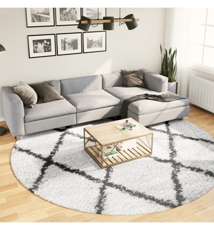 Tapis shaggy à poils longs moderne crème et noir Ø 280 cm | Mobilier & Déco