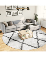 Tapis shaggy à poils longs moderne crème et noir Ø 280 cm | Mobilier & Déco