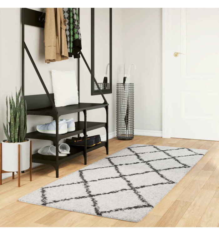 Tapis shaggy à poils longs moderne crème et noir 80x200 cm | Mobilier & Déco