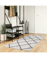Tapis shaggy à poils longs moderne crème et noir 80x200 cm | Mobilier & Déco