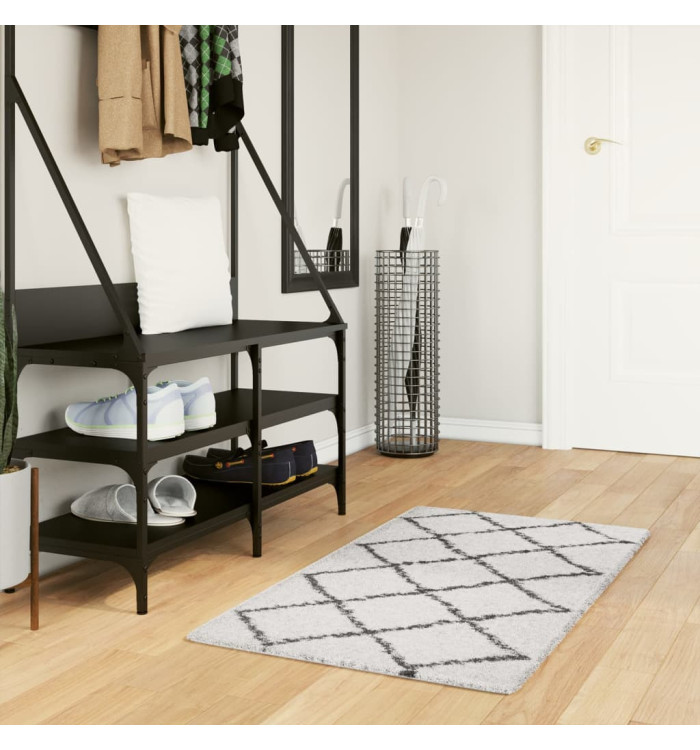 Tapis shaggy à poils longs moderne crème et noir 60x110 cm | Mobilier & Déco