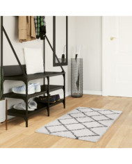 Tapis shaggy à poils longs moderne crème et noir 60x110 cm | Mobilier & Déco