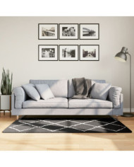 Tapis shaggy à poils longs moderne noir et crème 80x150 cm | Mobilier & Déco