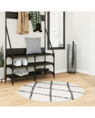 Tapis shaggy à poils longs moderne crème et noir Ø 100 cm | Mobilier & Déco