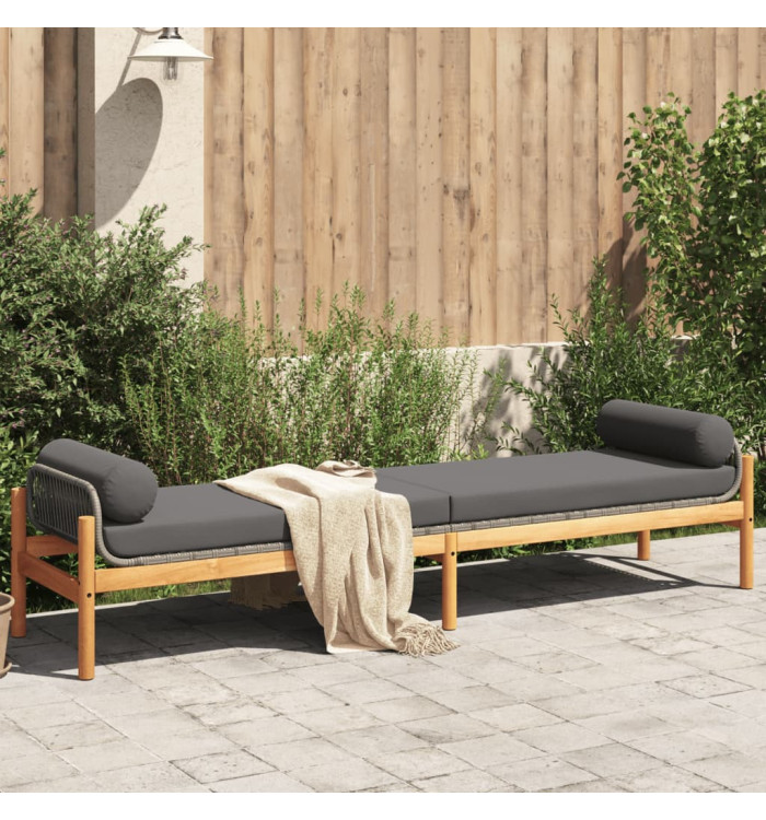 Banc de jardin avec coussin gris résine tressée acacia | Mobilier & Déco
