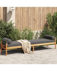 Banc de jardin avec coussin gris résine tressée acacia | Mobilier & Déco