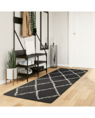 Tapis shaggy à poils longs moderne noir et crème 80x250 cm | Mobilier & Déco