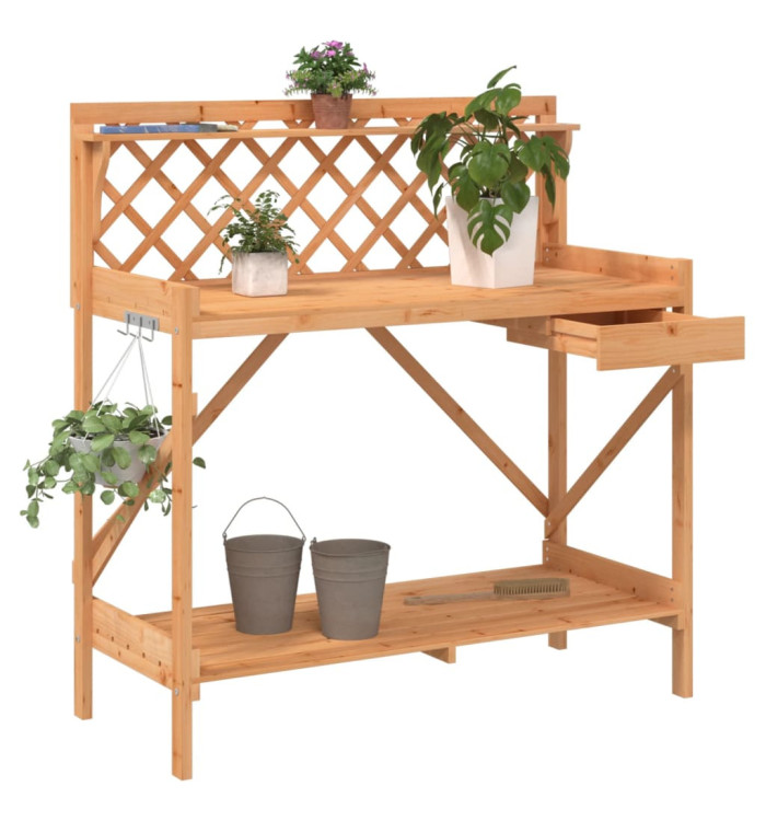 Banc de rempotage avec treillis marron bois massif de sapin | Mobilier & Déco