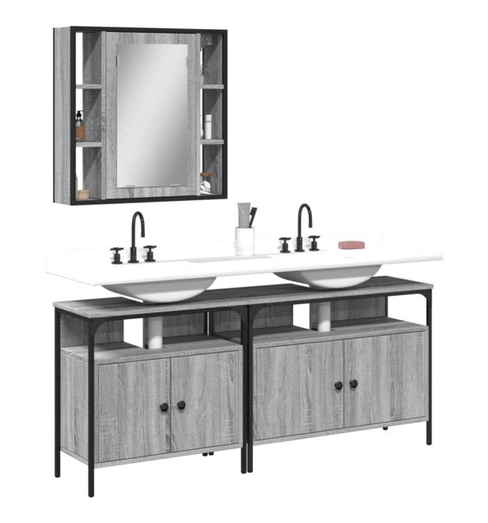 Ensemble d'armoires de salle de bain 3 pcs sonoma gris | Mobilier & Déco