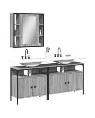 Ensemble d'armoires de salle de bain 3 pcs sonoma gris | Mobilier & Déco