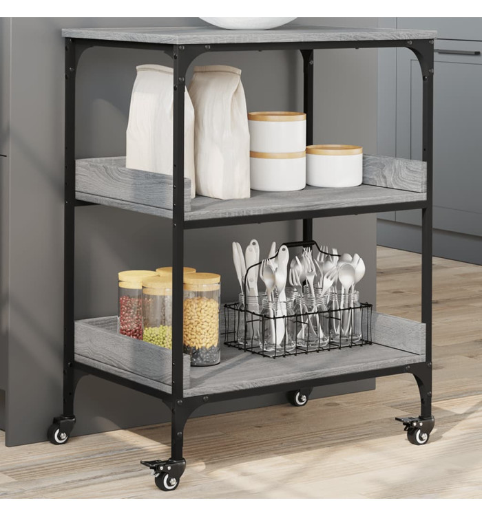 Chariot de cuisine sonoma gris 60x41x80,5 cm bois d'ingénierie | Mobilier & Déco