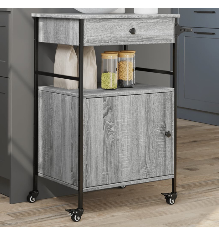 Chariot de cuisine sonoma gris 56x43x89,5 cm bois d'ingénierie | Mobilier & Déco
