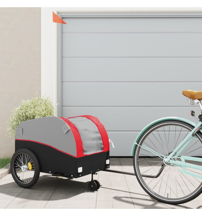 Remorque de vélo noir et rouge 45 kg fer | Mobilier & Déco