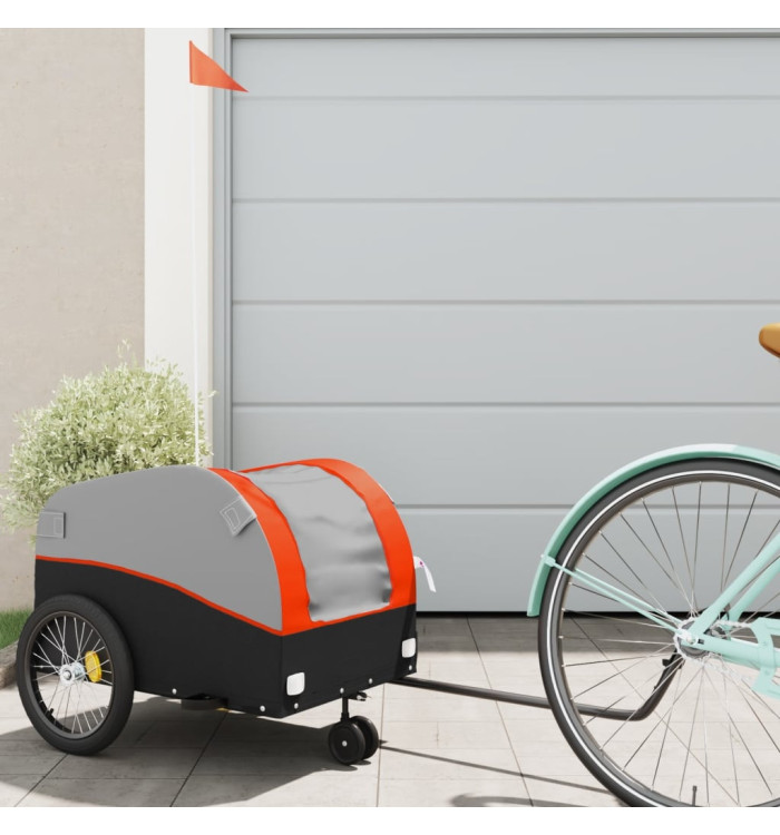 Remorque de vélo noir et orange 30 kg fer | Mobilier & Déco