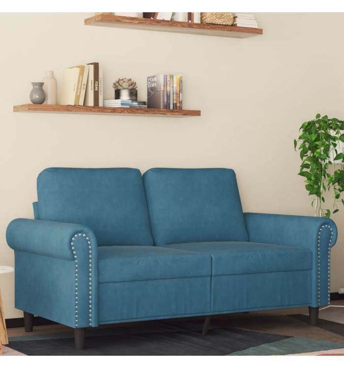 Canapé à 2 places Bleu 120 cm Velours | Mobilier & Déco