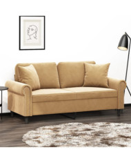Canapé 2 places avec oreillers décoratifs brun 140 cm velours | Mobilier & Déco