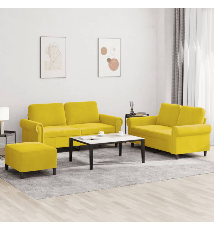 Ensemble de canapés 3 pcs avec coussins Jaune Velours | Mobilier & Déco