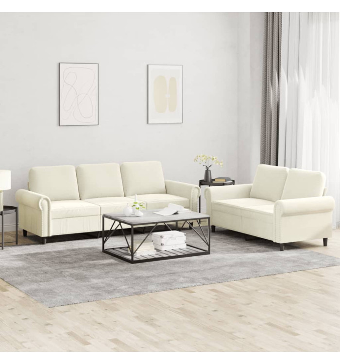 Ensemble de canapés 2 pcs avec coussins Crème Velours | Mobilier & Déco