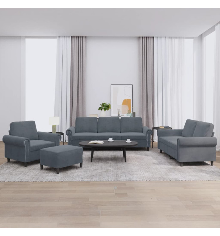 Ensemble de canapés 4 pcs avec coussins Gris foncé Velours | Mobilier & Déco