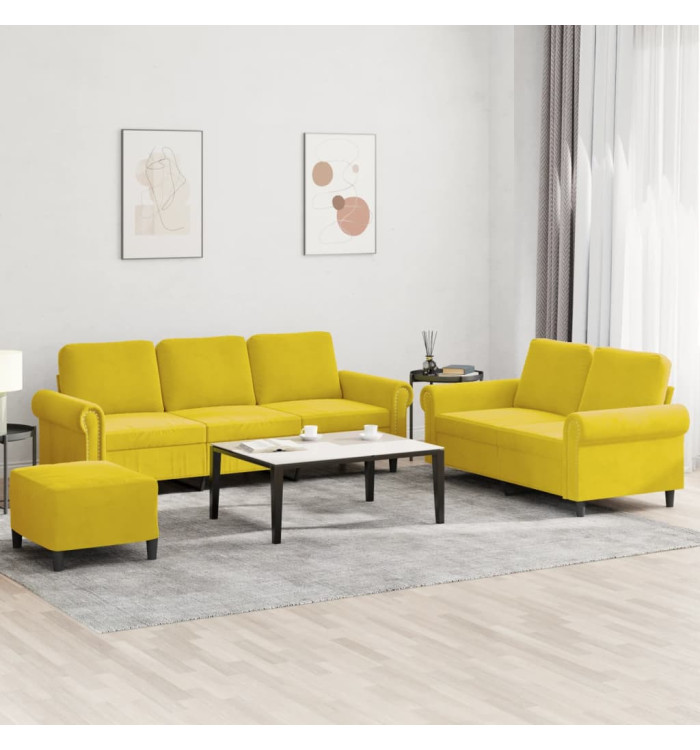 Ensemble de canapés 3 pcs avec coussins Jaune Velours | Mobilier & Déco