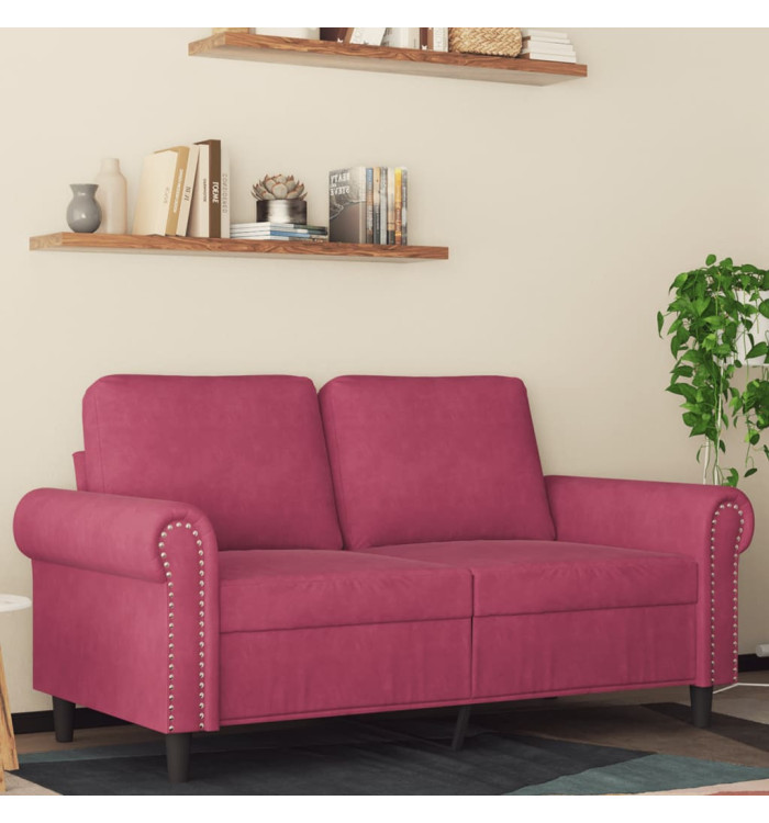 Canapé à 2 places Rouge bordeaux 120 cm Velours | Mobilier & Déco