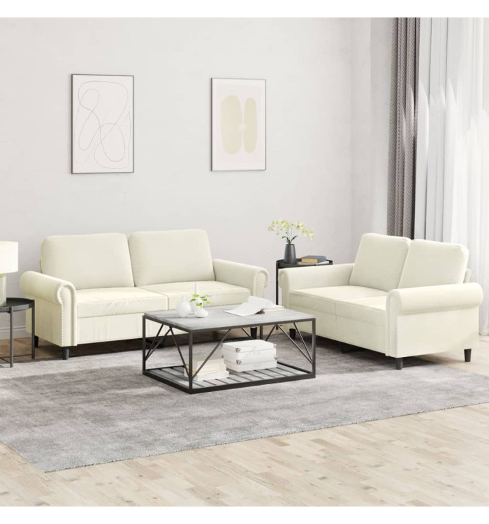 Ensemble de canapés 2 pcs avec coussins Crème Velours | Mobilier & Déco