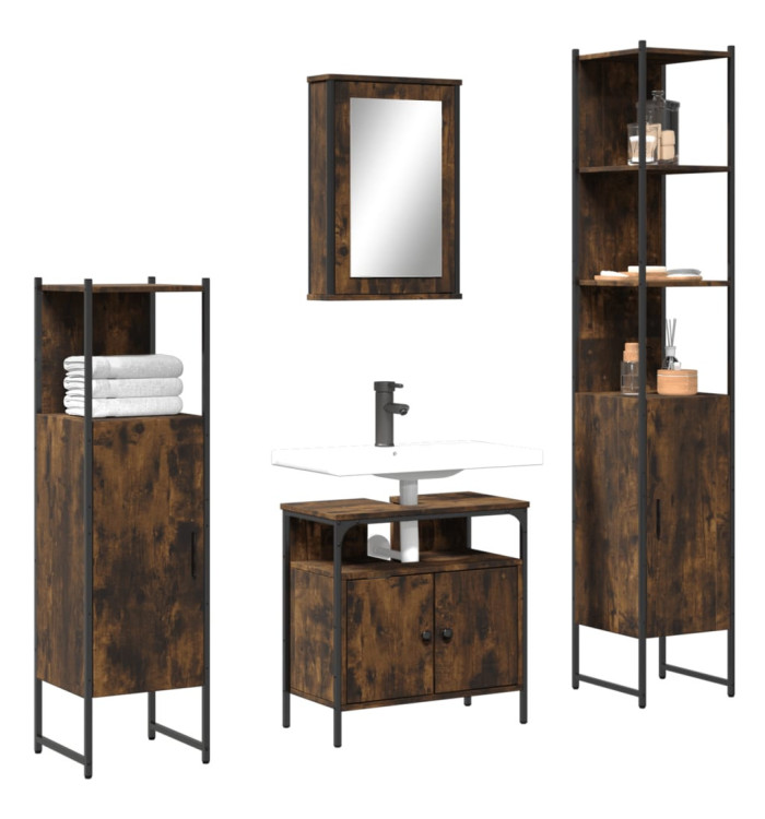 Ensemble de meubles de salle de bain 4 pcs Chêne fumé Bois | Mobilier & Déco