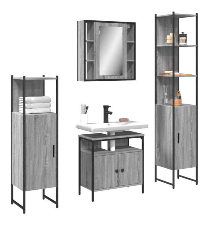 Ensemble d'armoires de salle de bain 4 pcs sonoma gris | Mobilier & Déco
