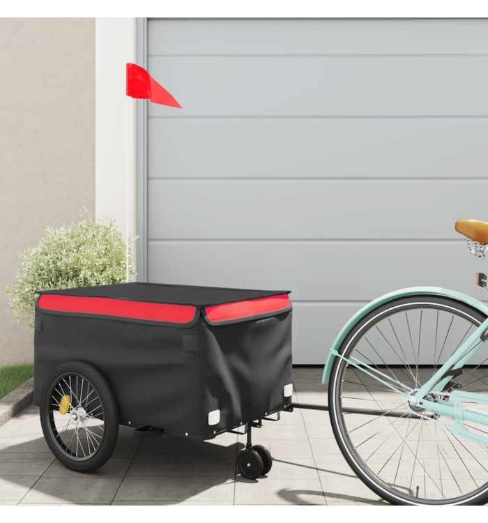 Remorque de vélo noir et rouge 30 kg fer | Mobilier & Déco