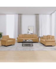 Ensemble de canapés 3 pcs avec coussins marron velours | Mobilier & Déco