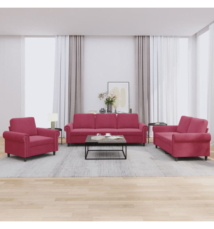 Ensemble de canapés 3 pcs avec coussins Rouge bordeaux Velours | Mobilier & Déco