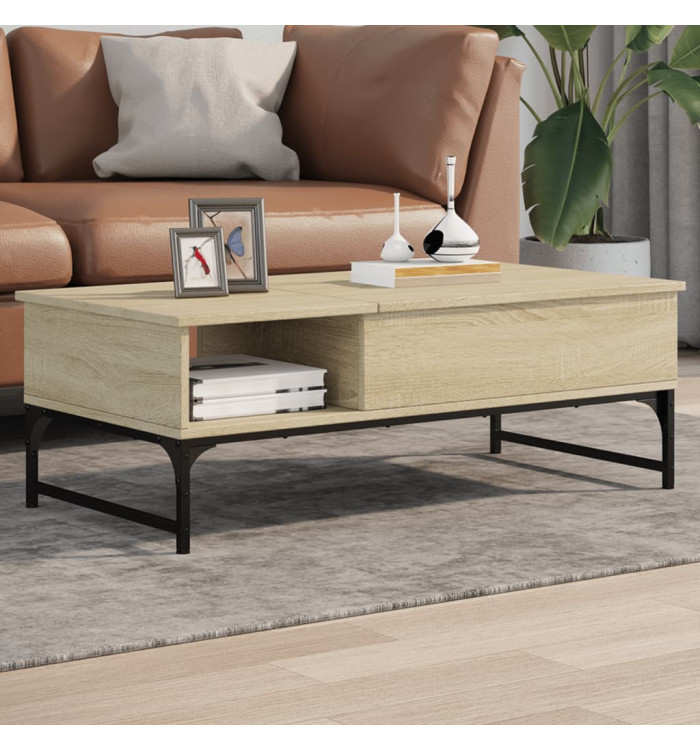 Table basse chêne sonoma 100x50x35cm bois d'ingénierie et métal | Mobilier & Déco