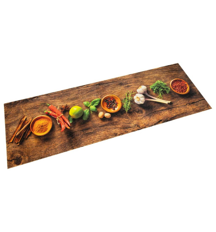 Tapis de cuisine lavable impression d'épices 60x300 cm velours | Mobilier & Déco