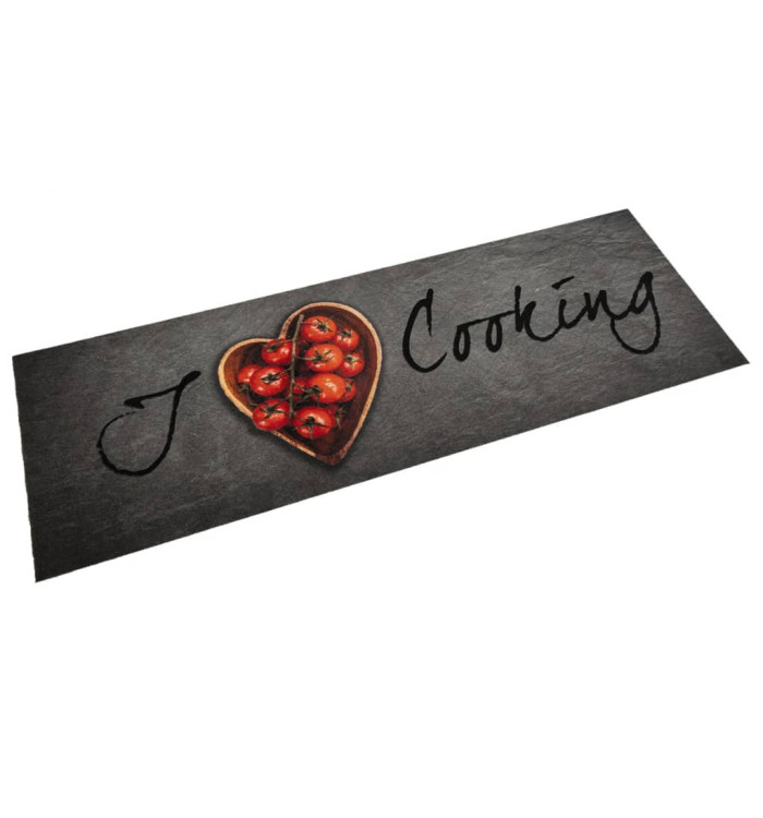 Tapis de cuisine lavable texte Cooking 60x180 cm velours | Mobilier & Déco