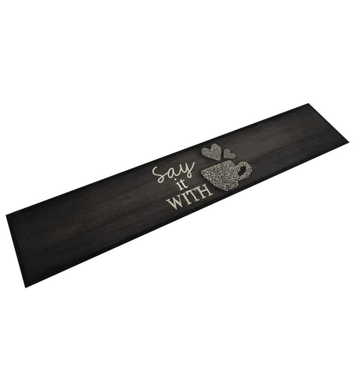 Tapis de cuisine lavable imprimé tasse noir 60x300 cm velours | Mobilier & Déco